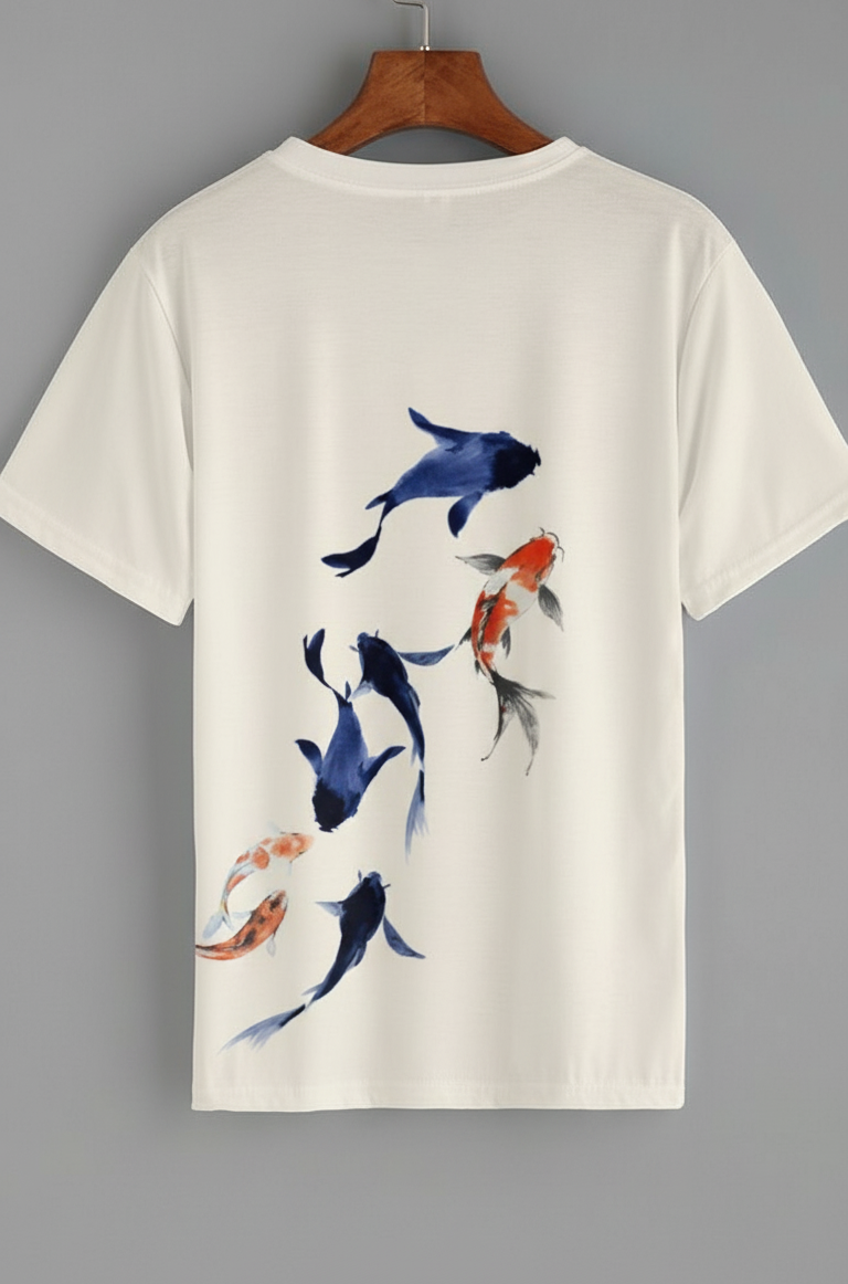 Blue Orange Abstract Fish Shoal Print Casual Unisex AOP Oversized Tee