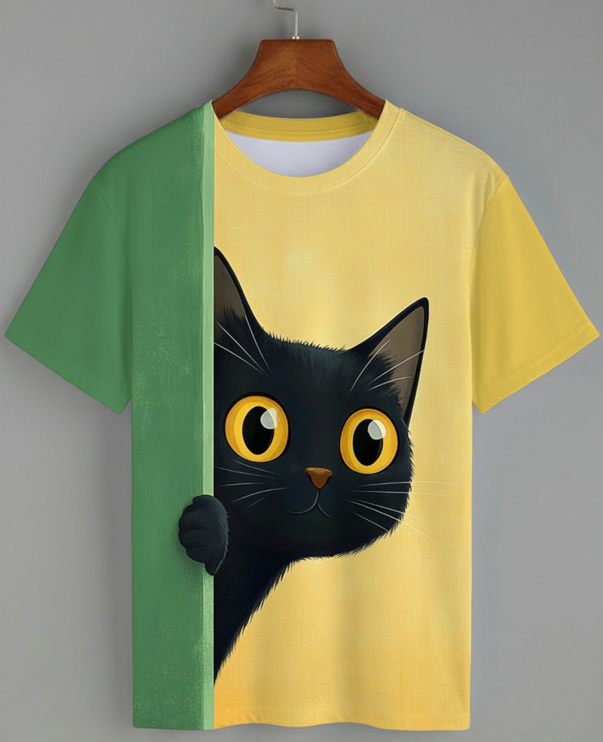 Cute Cat Probe Cat Vintage Print Casual Unisex AOP Oversized Tee