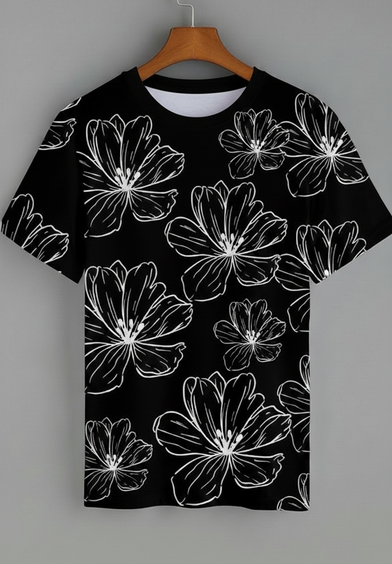 Retro Dawn Gradient Broken Flowers Art Print Casual Unisex AOP Oversized Tee